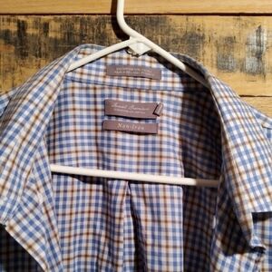 Daniel Cremieux Men's Blue and Brown Plaid Shirt